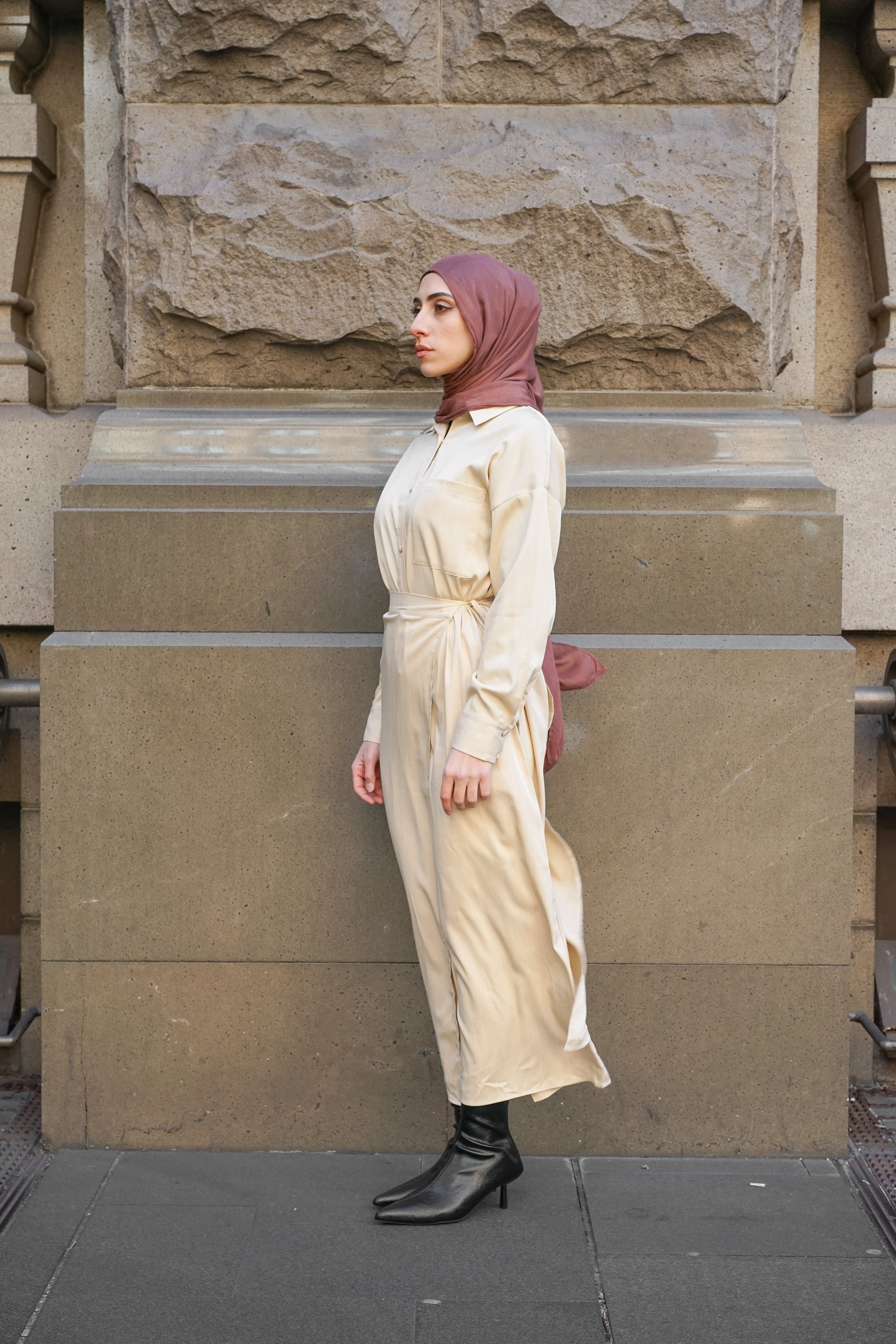 Arden Shirt Dress Beige White Lines, view 3