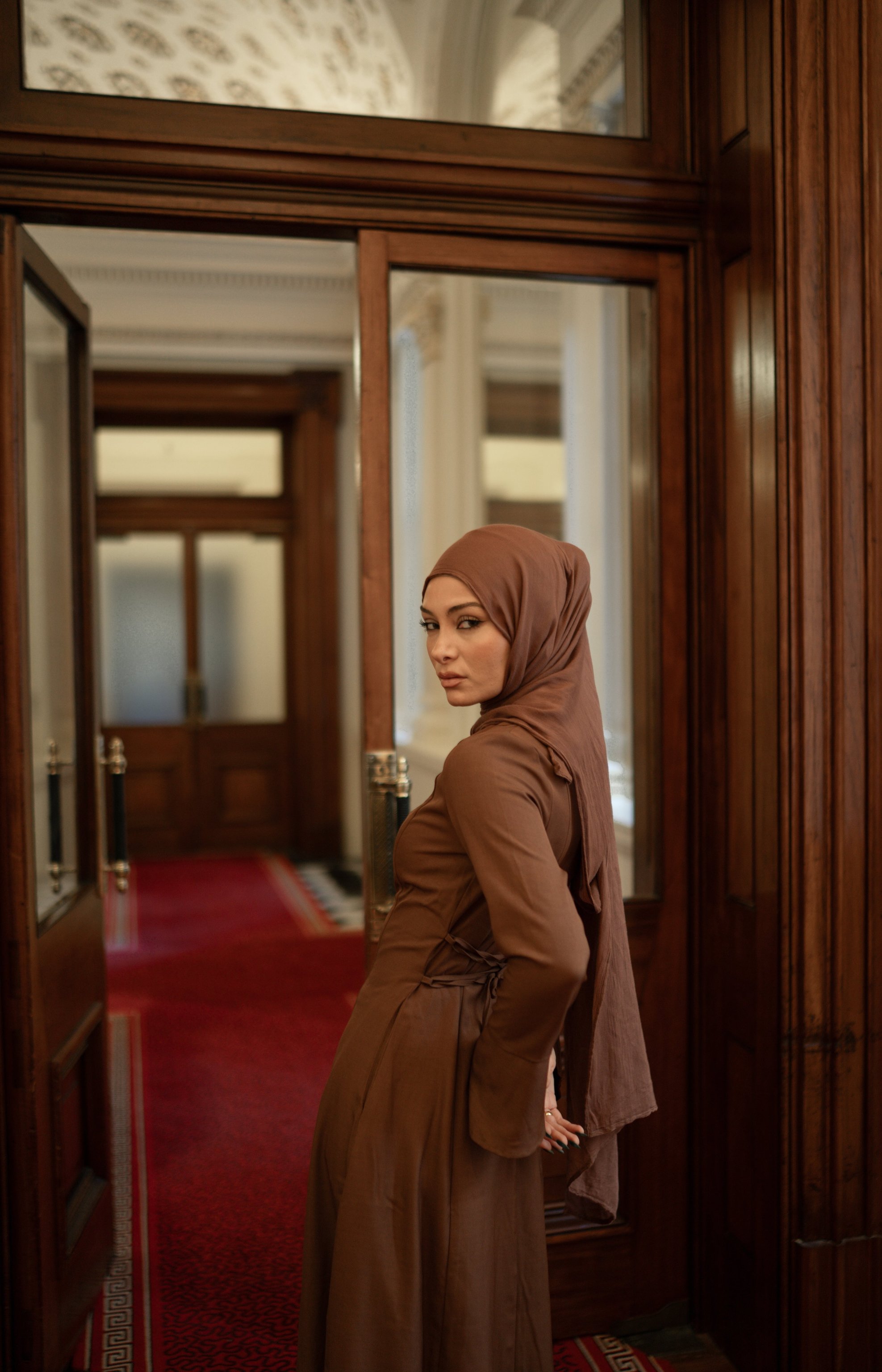 Brown Amara Flare Button Dress by Orlena Official