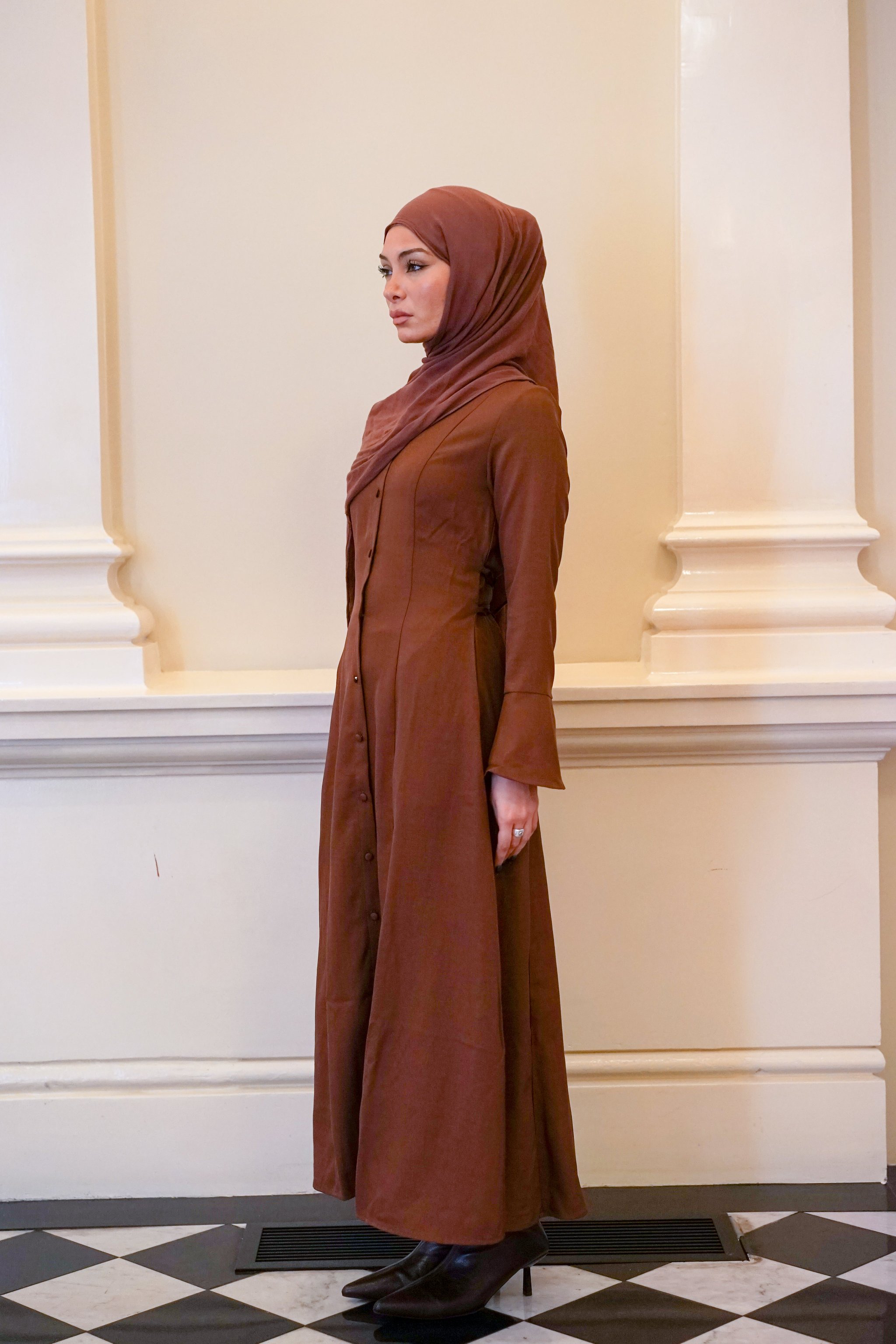 Brown Amara Flare Button Dress, view 2