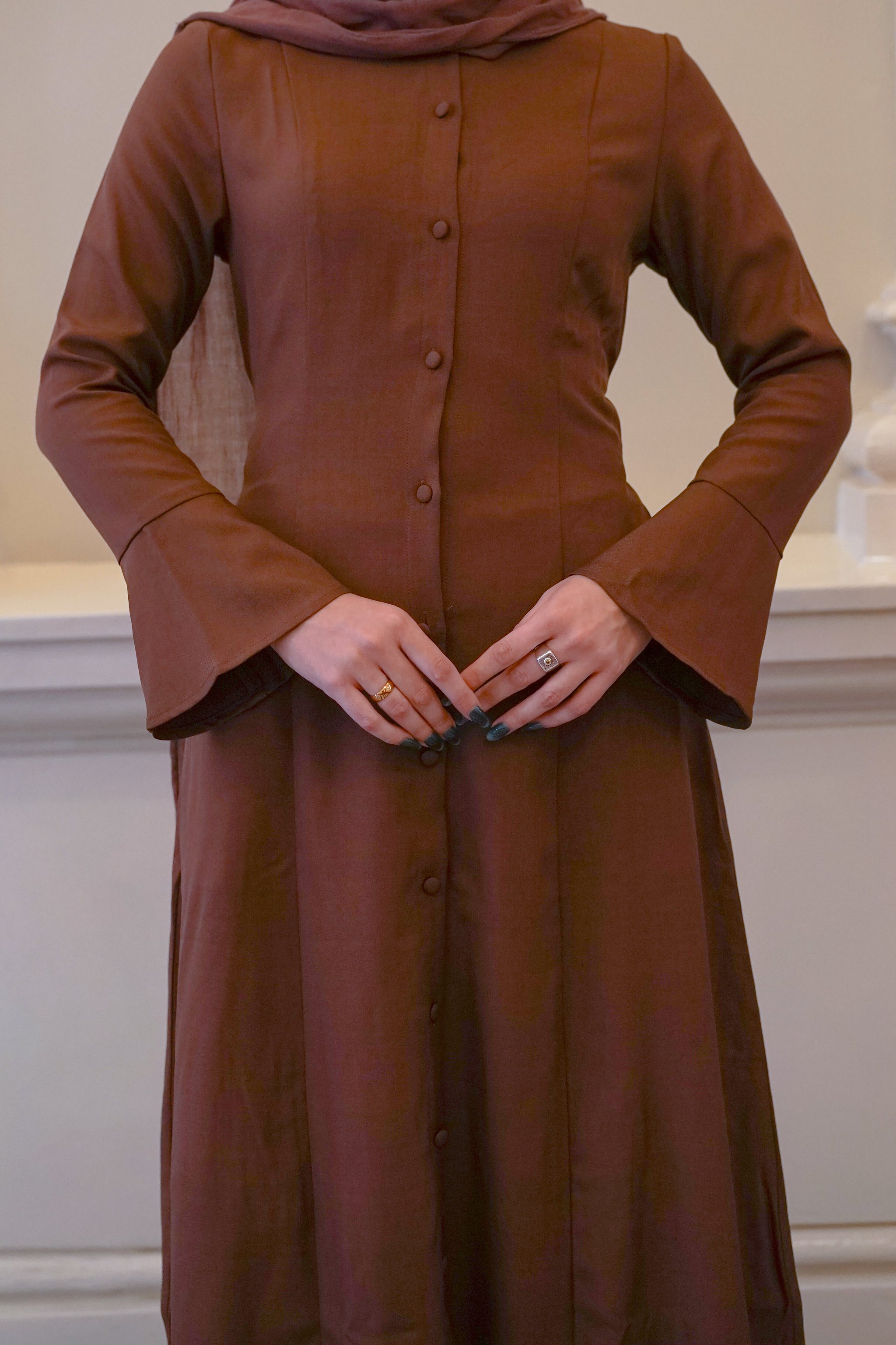 Brown Amara Flare Button Dress, view 4