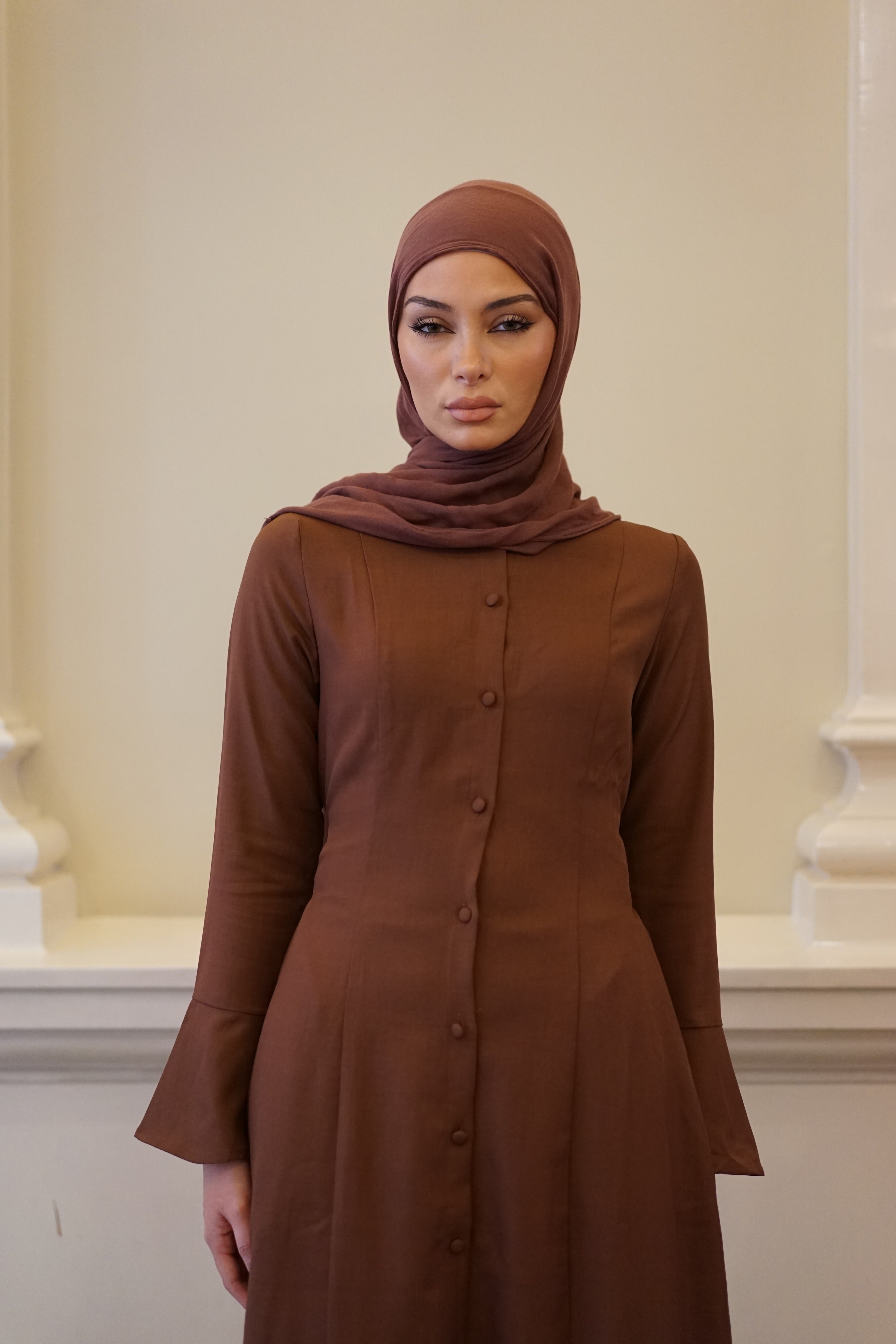 Brown Amara Flare Button Dress, view 5