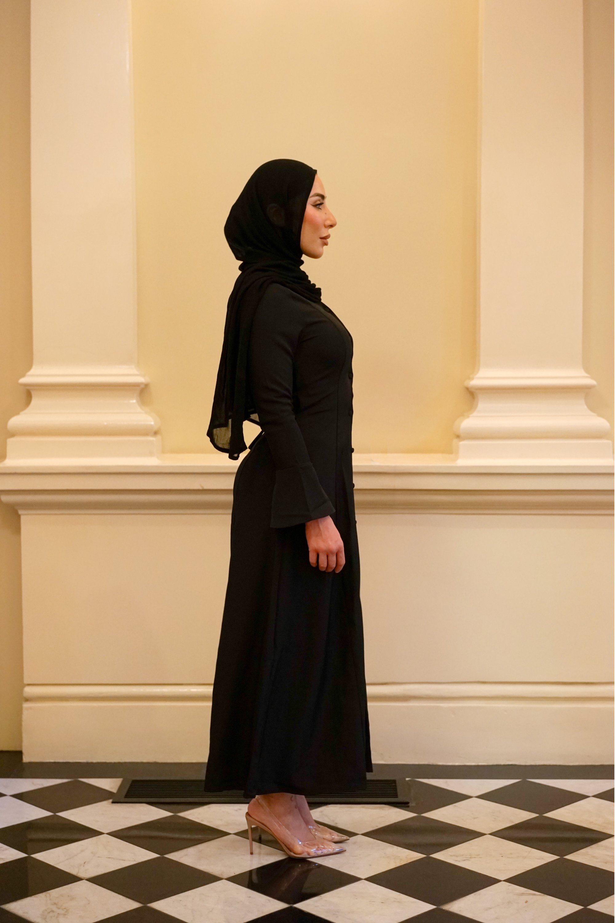 Black Amara Flare Button Dress by Orlena Official