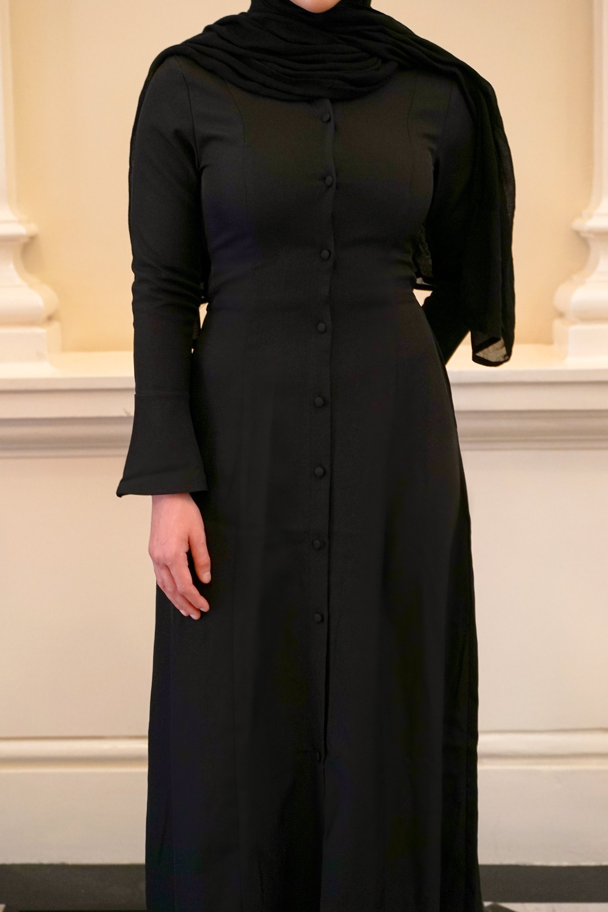 Black Amara Flare Button Dress, view 3