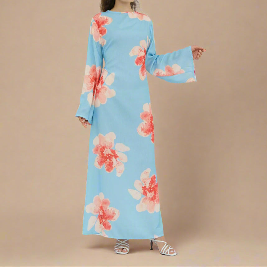 Blossom Bell-Sleeve Modest Maxi Dress, view 3