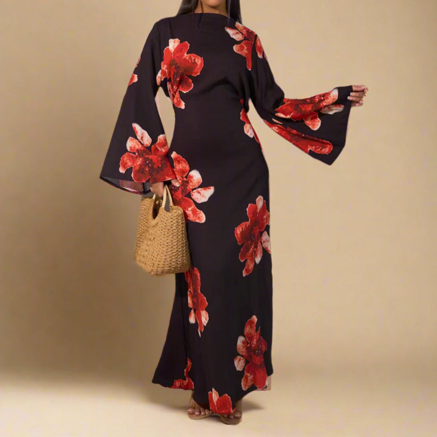 Blossom Bell-Sleeve Modest Maxi Dress, view 8
