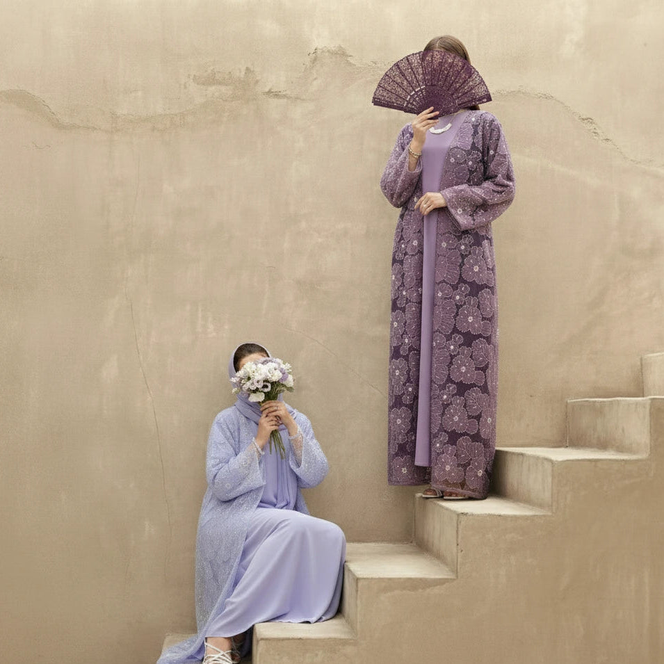The Fleur Embellished Abaya with Hijab, view 2
