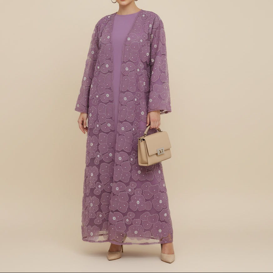 The Fleur Embellished Abaya with Hijab, view 4