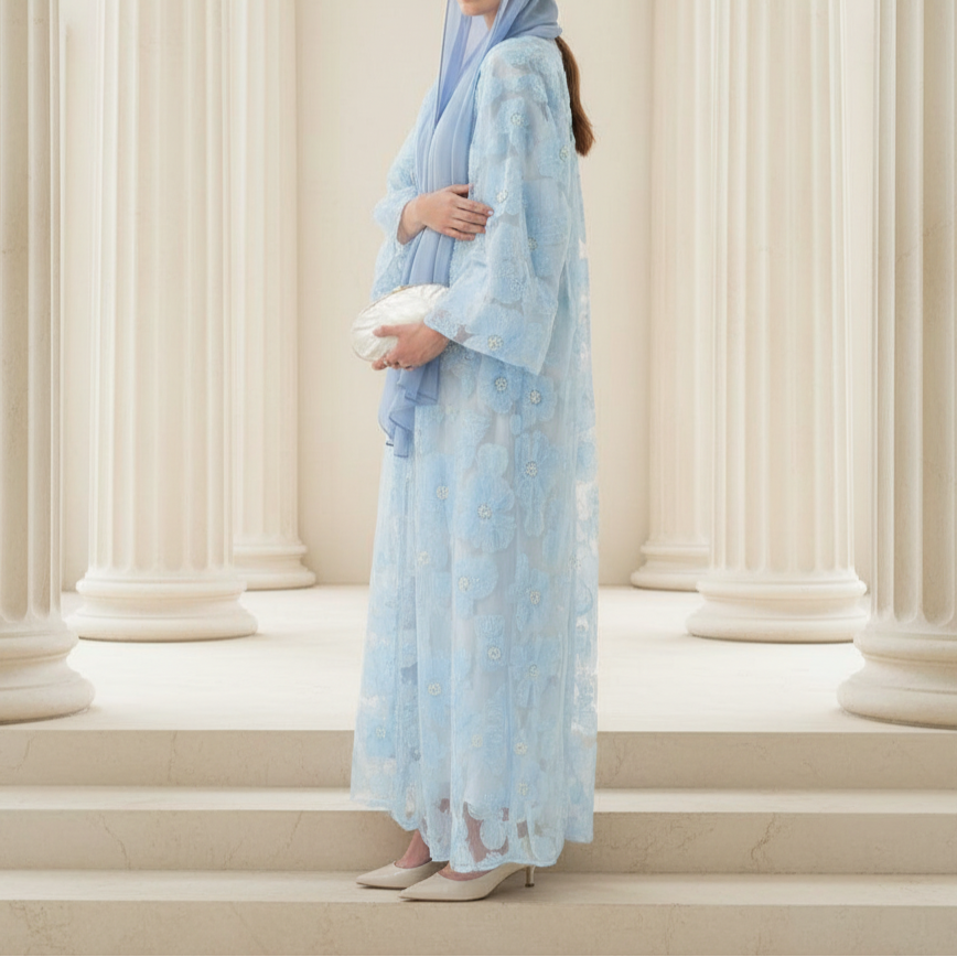 The Fleur Embellished Abaya with Hijab, view 7