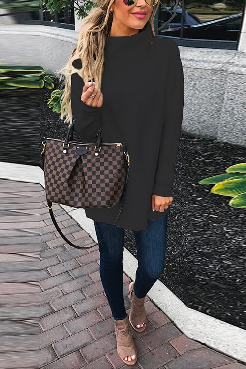 Mockneck Drop Shoulder Oversized Ribbed Knit Sweater, view 8