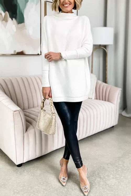Mockneck Drop Shoulder Oversized Ribbed Knit Sweater by Margovil