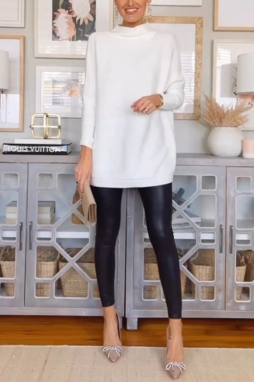 Mockneck Drop Shoulder Oversized Ribbed Knit Sweater, view 5