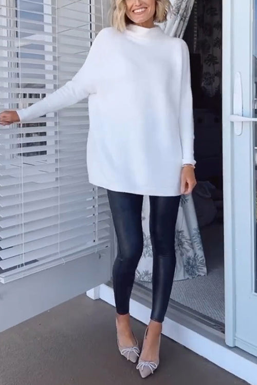Mockneck Drop Shoulder Oversized Ribbed Knit Sweater, view 6