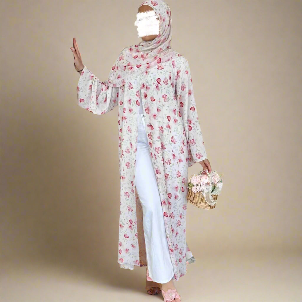 The Pink Floral Abaya & Hijab Set, view 2