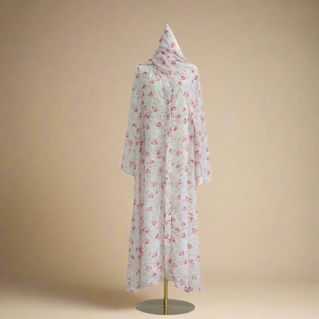 The Pink Floral Abaya & Hijab Set, view 3