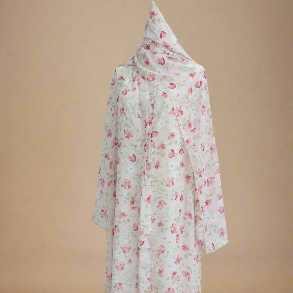 The Pink Floral Abaya & Hijab Set, view 4