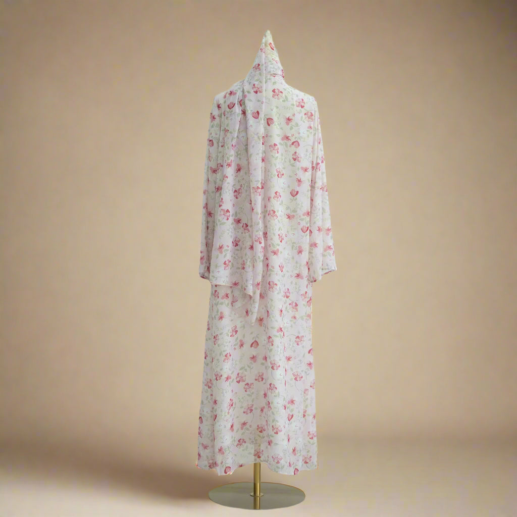 The Pink Floral Abaya & Hijab Set, view 6