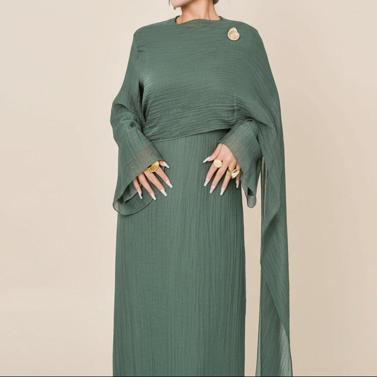 Maya Pleated Long Sleeve Modest Maxi Dress, view 4