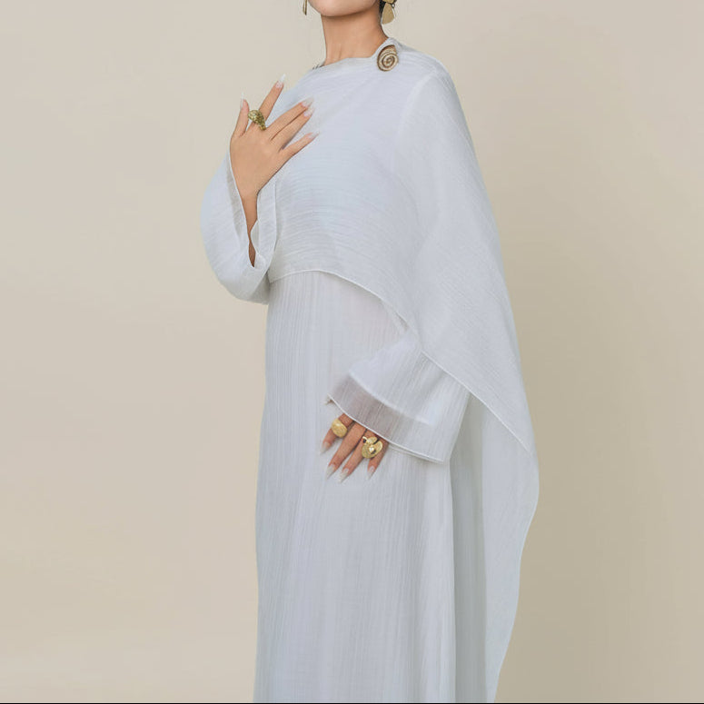 Maya Pleated Long Sleeve Modest Maxi Dress, view 5