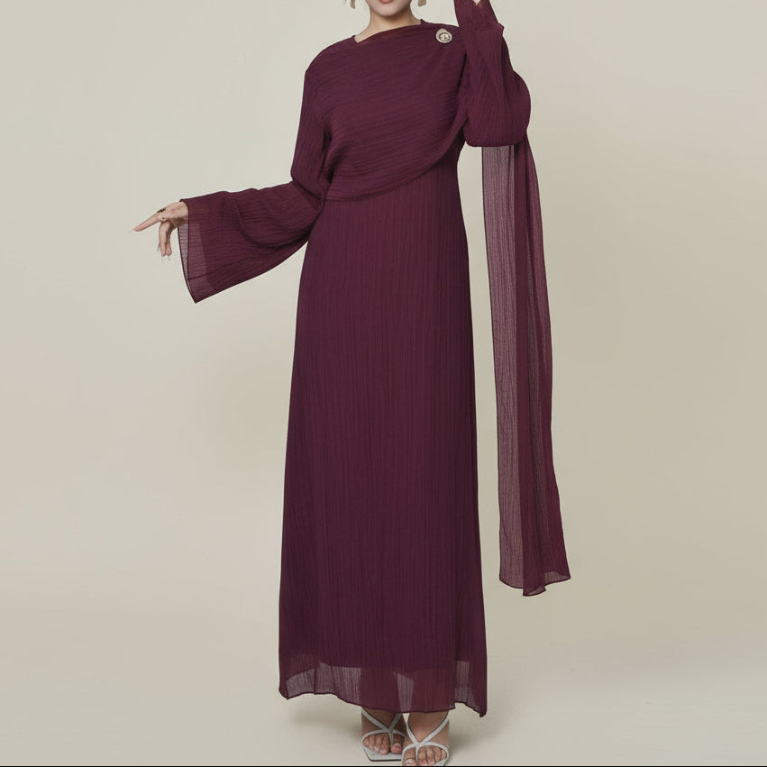Maya Pleated Long Sleeve Modest Maxi Dress, view 6
