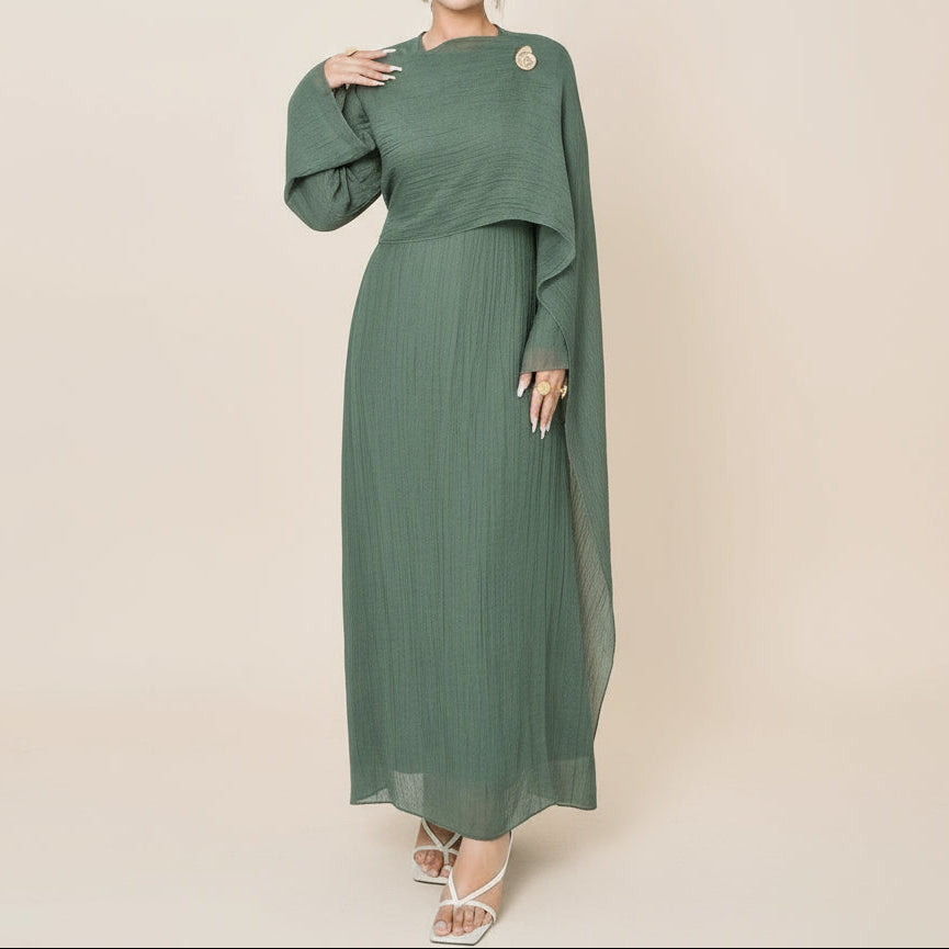 Maya Pleated Long Sleeve Modest Maxi Dress, view 7