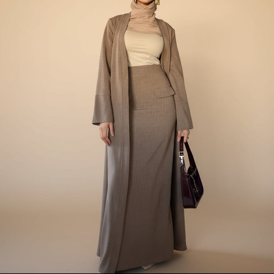 Layan Open Abaya and Maxi Skirt 2 Piece Set, view 2