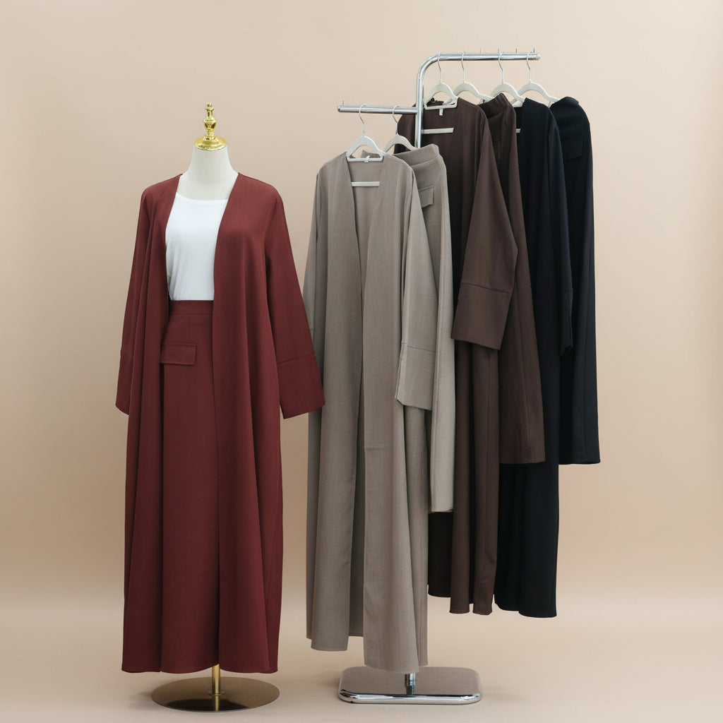Layan Open Abaya and Maxi Skirt 2 Piece Set, view 3
