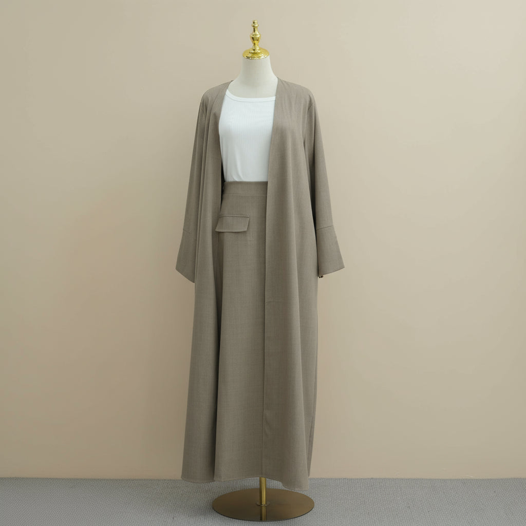 Layan Open Abaya and Maxi Skirt 2 Piece Set, view 8