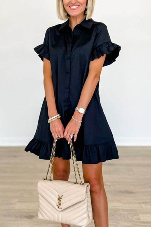 Ruffle Short Sleeves Button Up Shirt Dress by Margovil