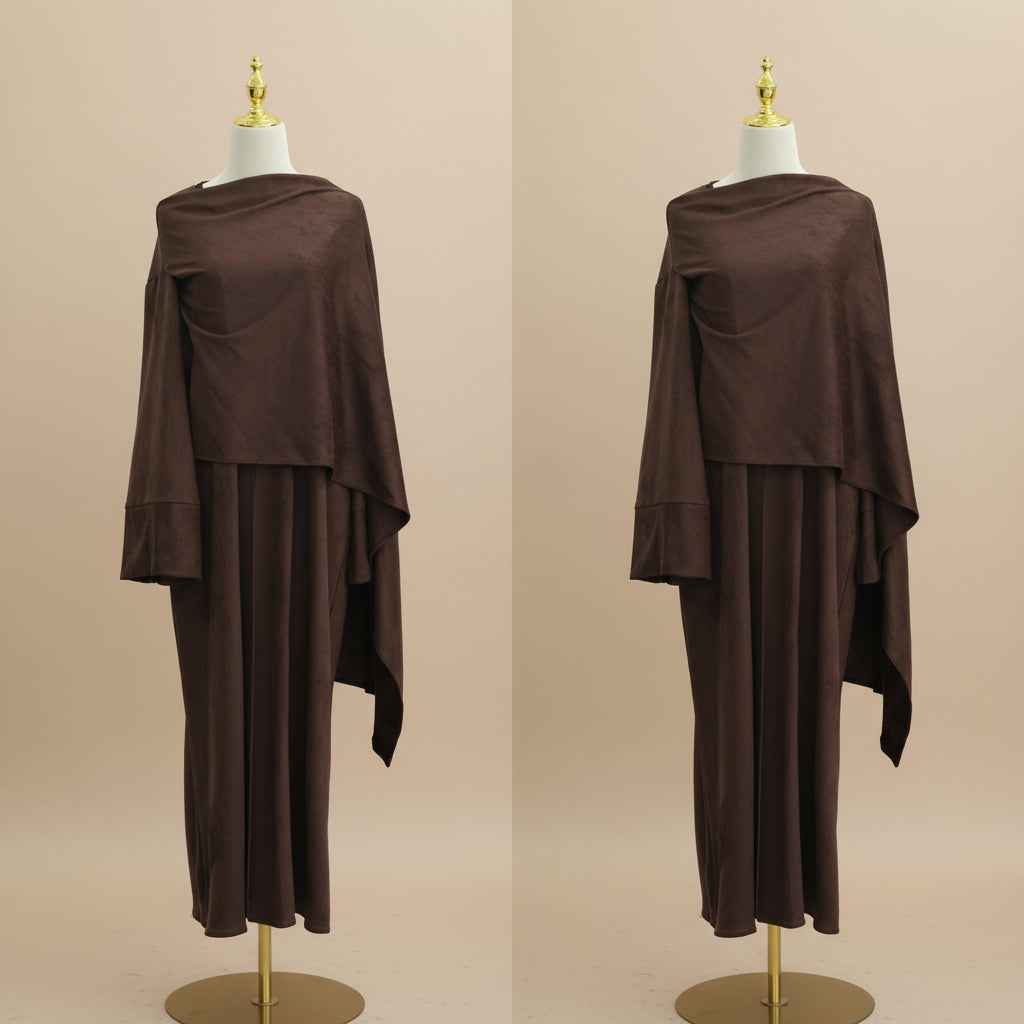 Winter Velvet Wrap Abaya Dress with Shawl detail, view 4