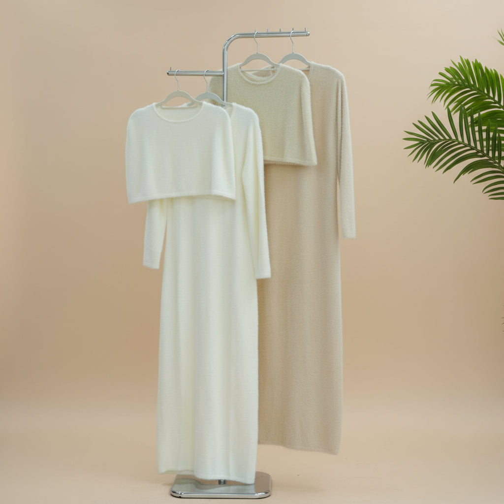 2PC Fuzzy Knit Maxi Dress Set, view 5