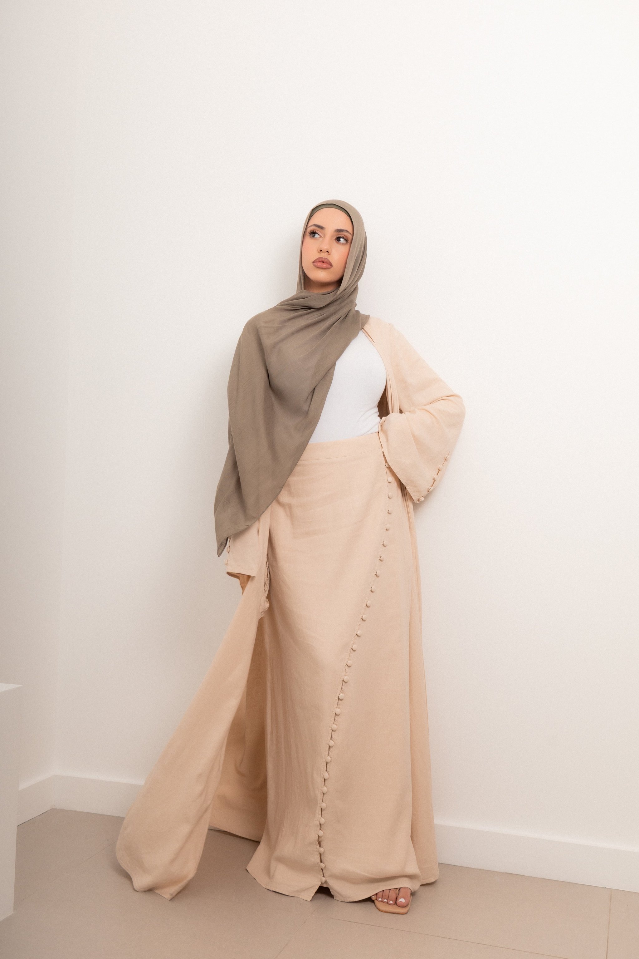 Linen Blend Skirt and Button Cardigan Set by Orlena Official