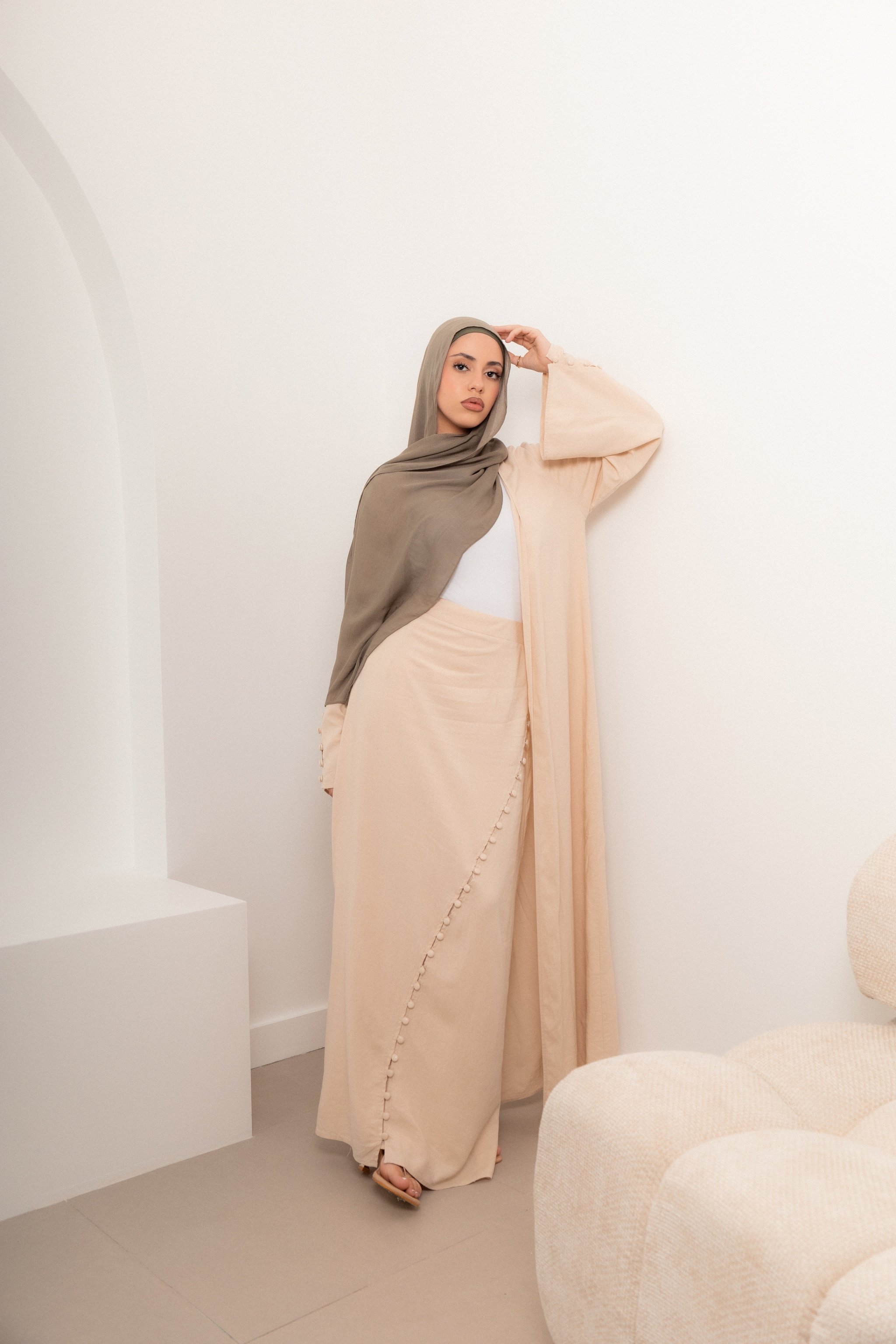 Linen Blend Skirt and Button Cardigan Set, view 2
