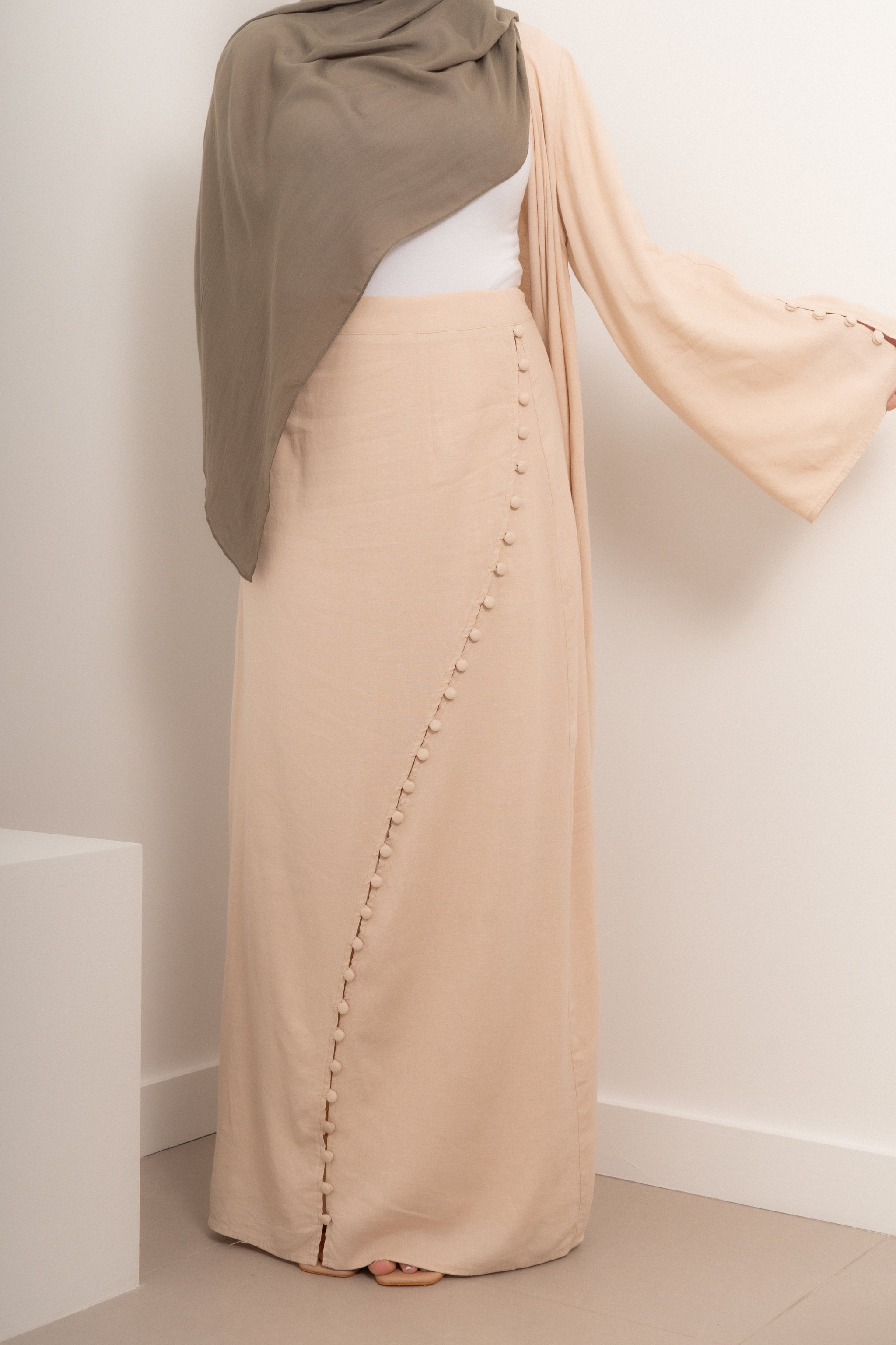 Linen Blend Skirt and Button Cardigan Set, view 3