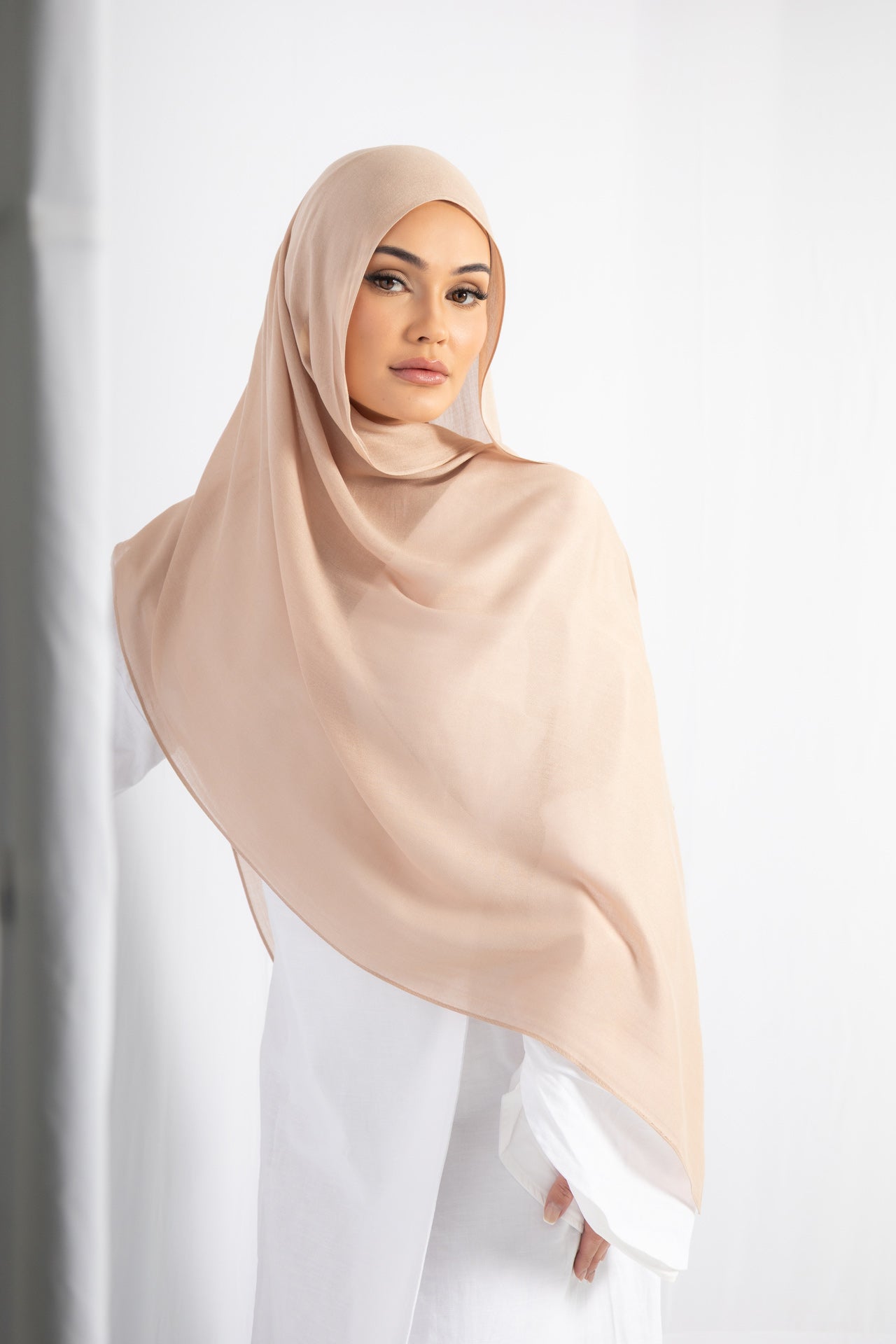Soft Sand Modal Hijab with Matching Under Cap, view 2