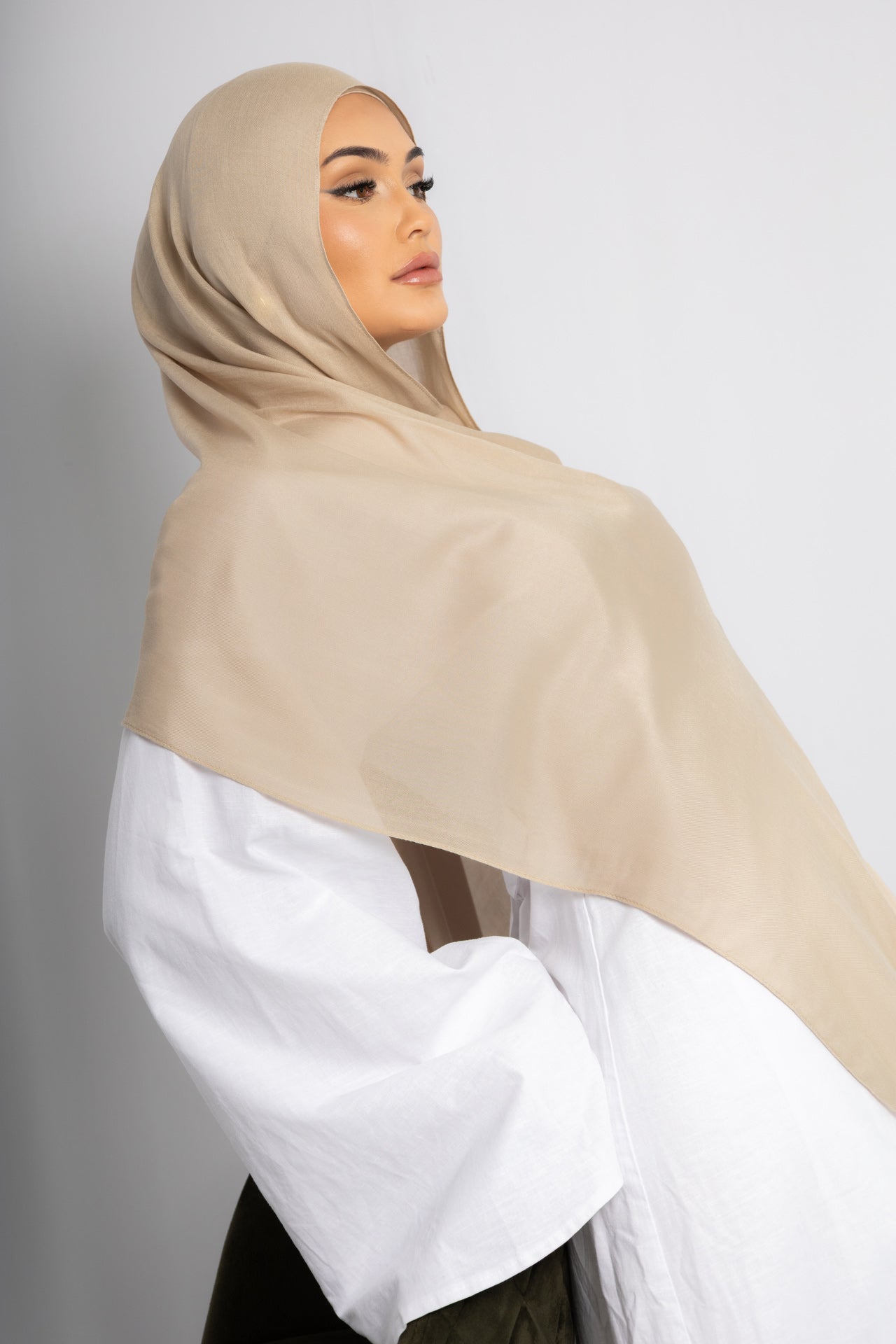 Oatmeal Beige Modal Hijab Comes with Matching Under Cap, view 2