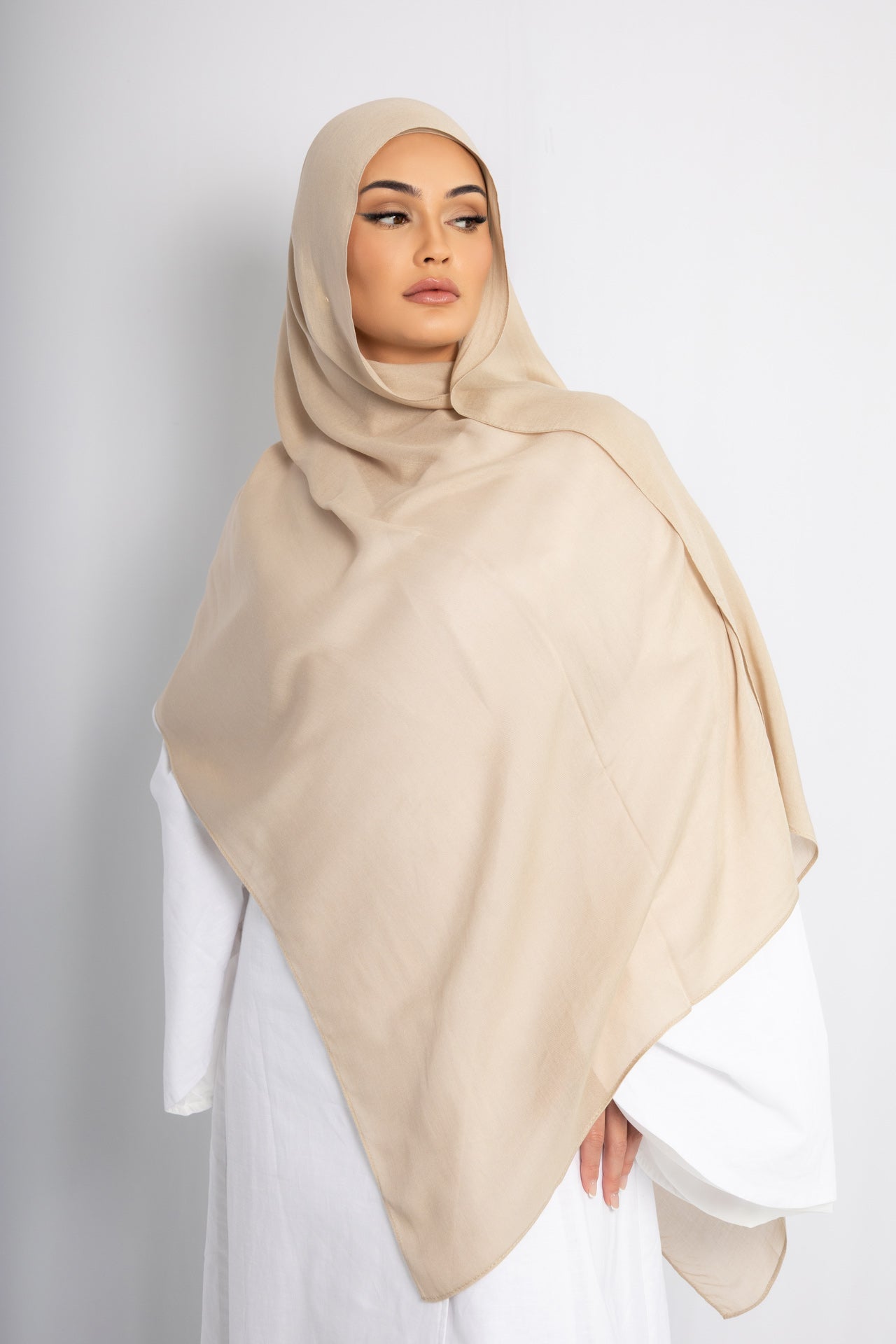 Oatmeal Beige Modal Hijab Comes with Matching Under Cap, view 3
