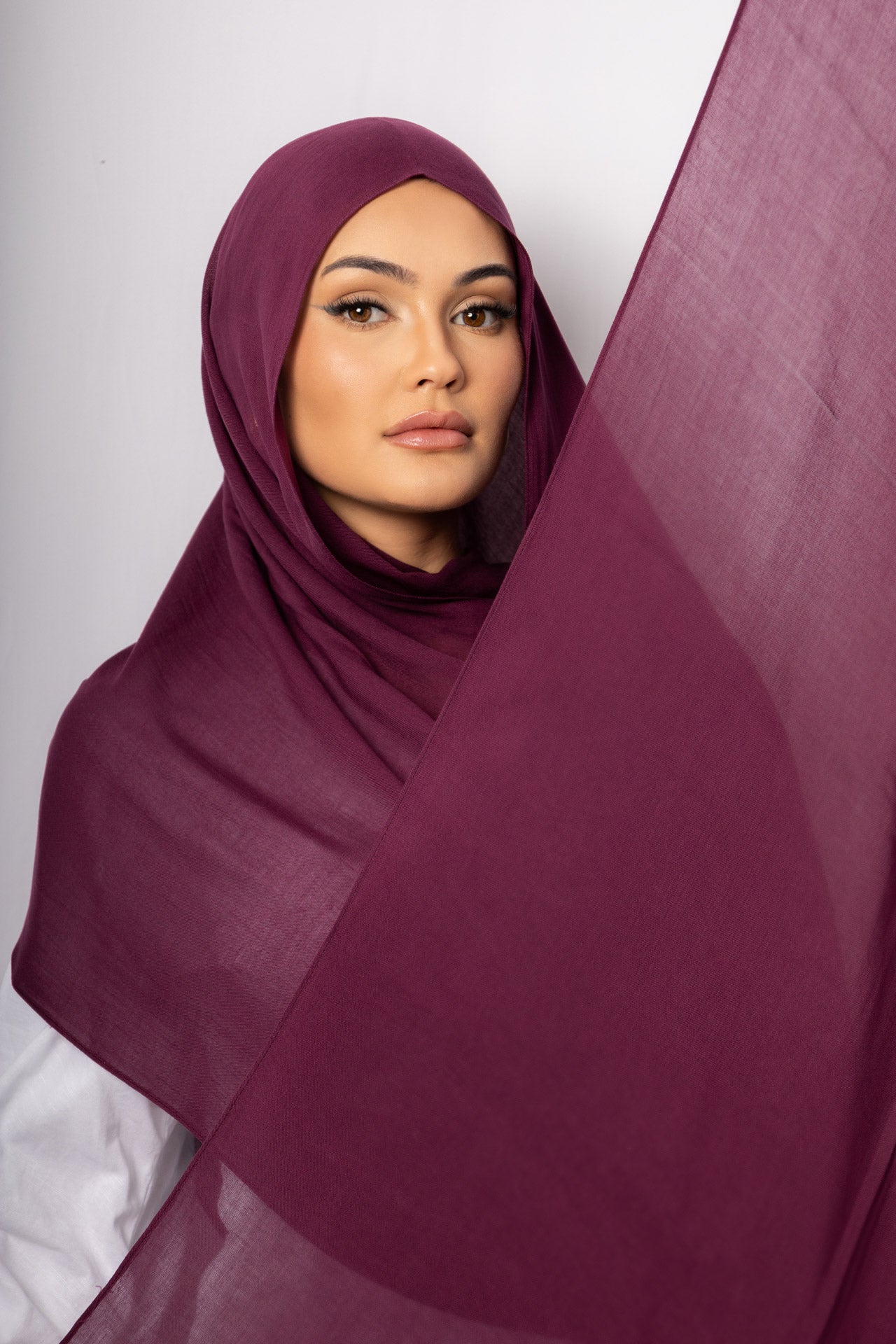 Royal Plum Modal Hijab with Matching Under Cap, view 2
