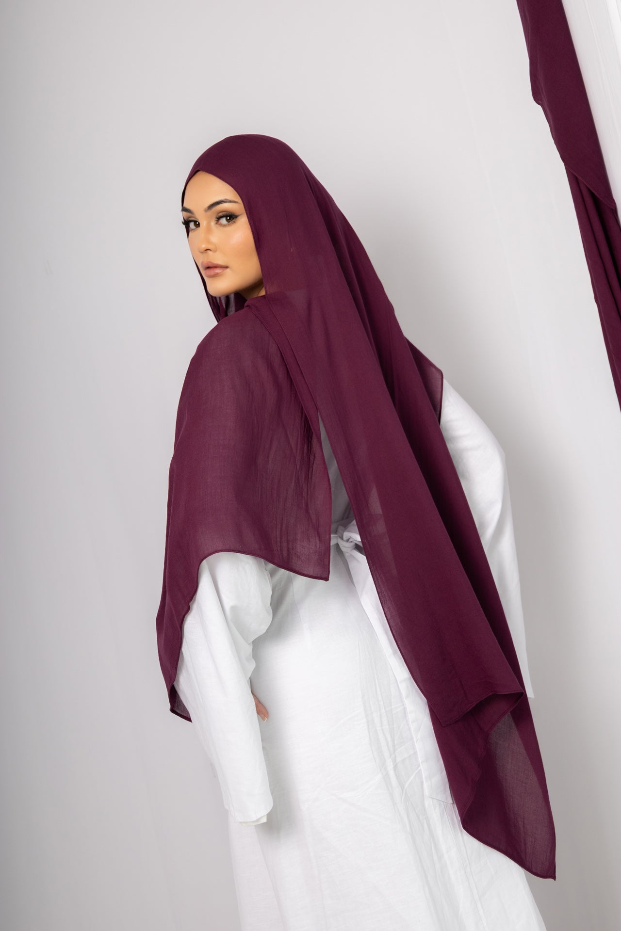 Royal Plum Modal Hijab with Matching Under Cap, view 3