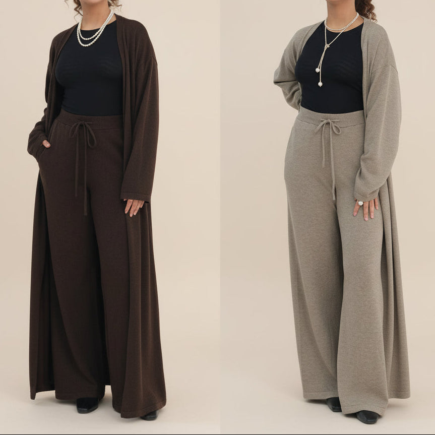 Women's 2-Piece Ribbed Lounge Set: Cardigan & Wide Leg Co-ord, view 2