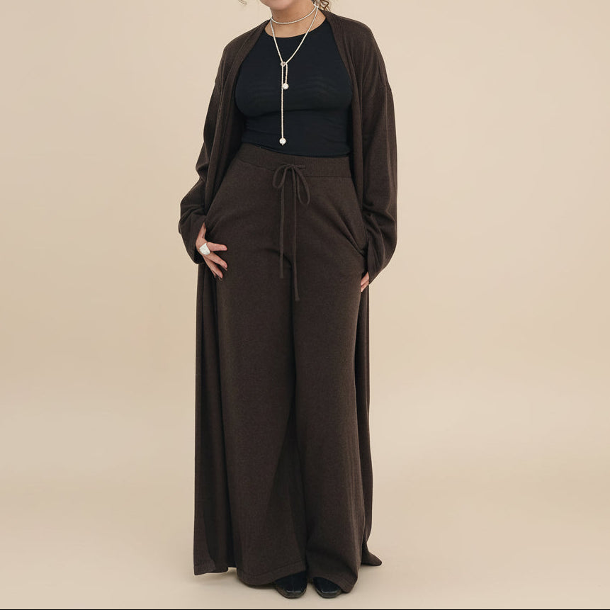 Women's 2-Piece Ribbed Lounge Set: Cardigan & Wide Leg Co-ord, view 6