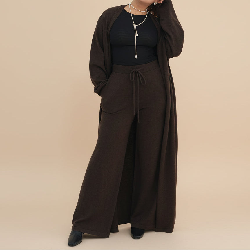 Women's 2-Piece Ribbed Lounge Set: Cardigan & Wide Leg Co-ord, view 7