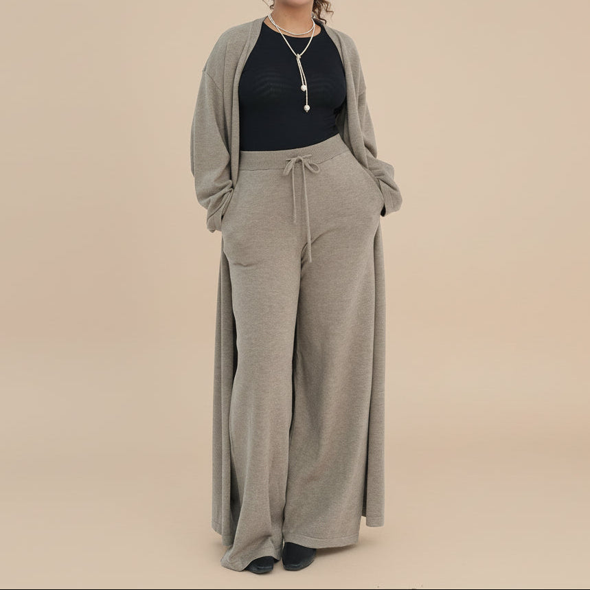 Women's 2-Piece Ribbed Lounge Set: Cardigan & Wide Leg Co-ord, view 8