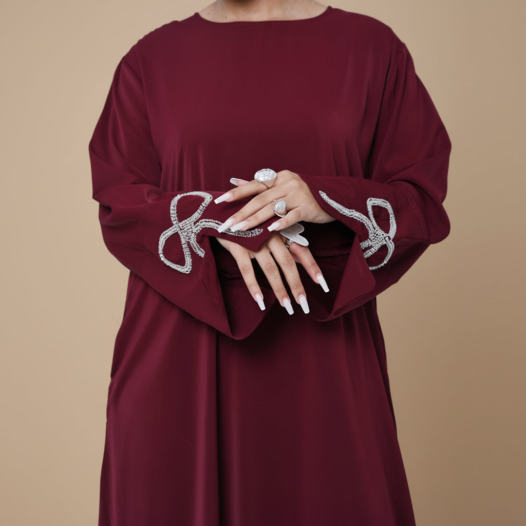 Yara Nida Bow-Sleeve Abaya Maxi Dress, view 6