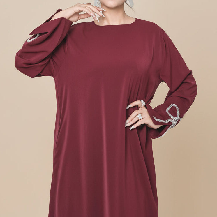 Yara Nida Bow-Sleeve Abaya Maxi Dress, view 8