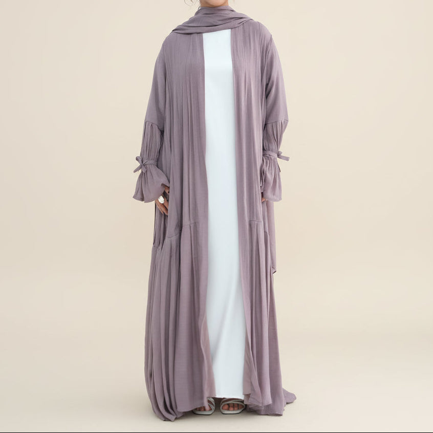Rumi 2-Piece Evening Gown Set – Soft Breathable Open Front Abaya & Hijab by Try Modest