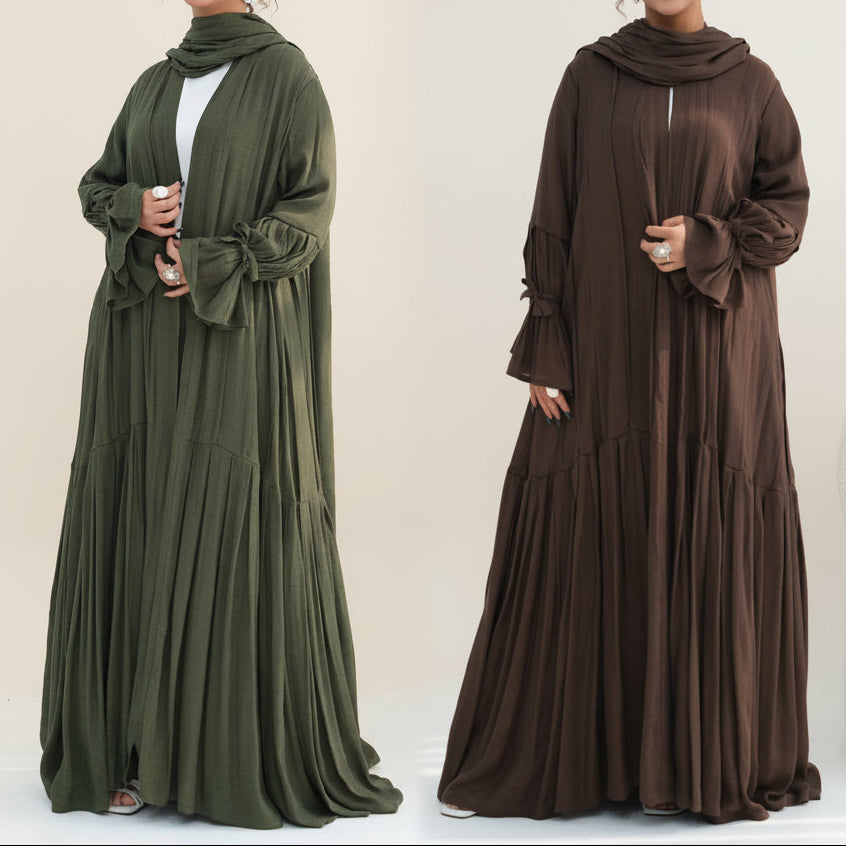 Rumi 2-Piece Evening Gown Set – Soft Breathable Open Front Abaya & Hijab, view 2