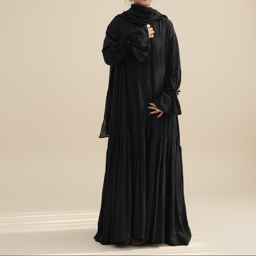 Rumi 2-Piece Evening Gown Set – Soft Breathable Open Front Abaya & Hijab, view 3