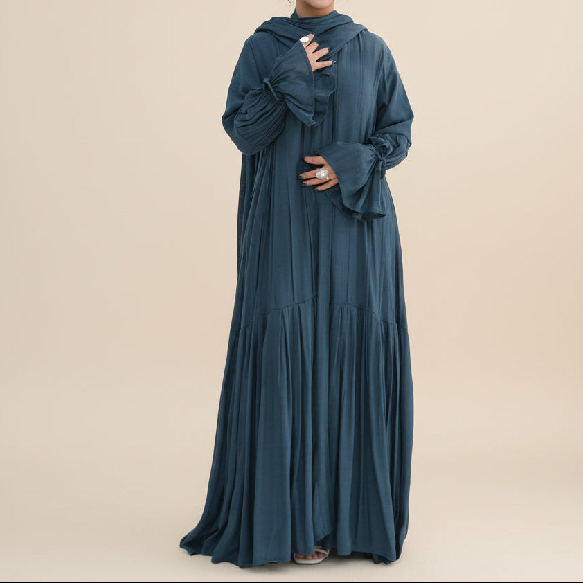 Rumi 2-Piece Evening Gown Set – Soft Breathable Open Front Abaya & Hijab, view 6