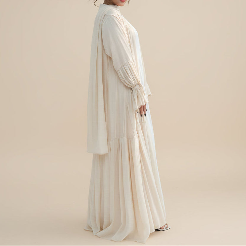 Rumi 2-Piece Evening Gown Set – Soft Breathable Open Front Abaya & Hijab, view 7