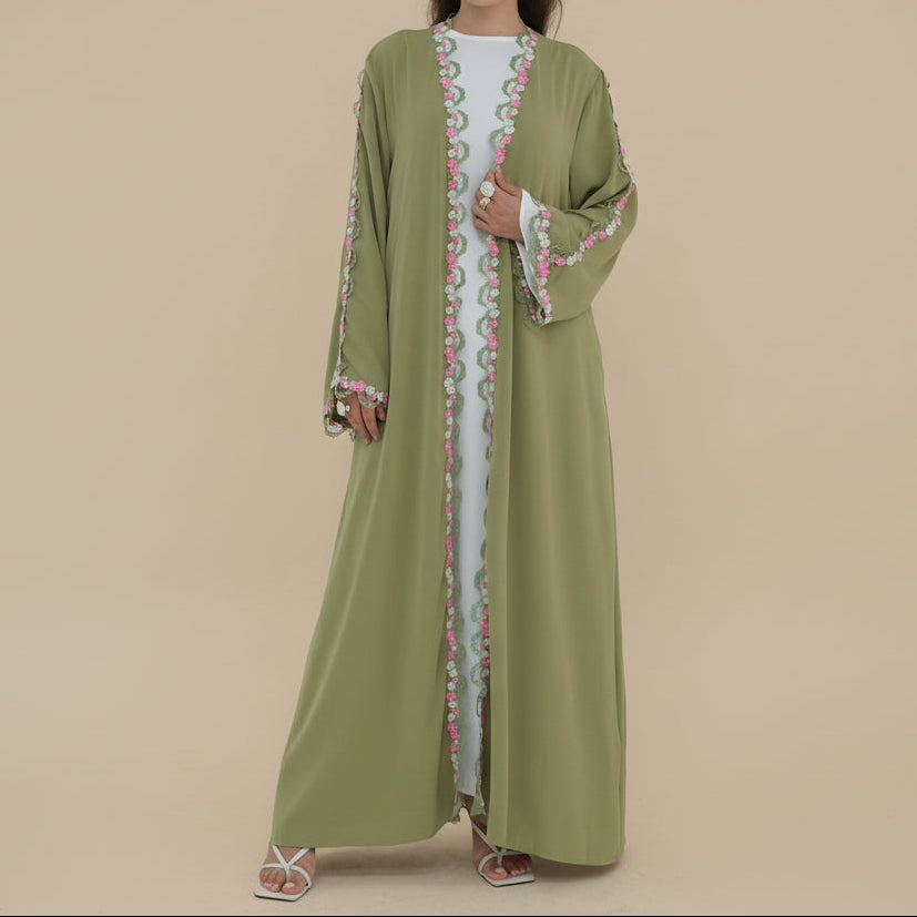 Maysa Floral Lace Nida Abaya – Premium Breathable Open Front Evening Gown by Try Modest